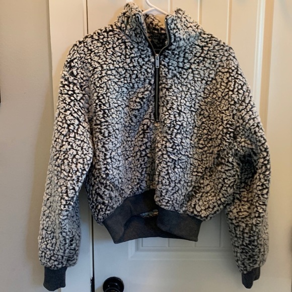 Express gray and white fuzzy zip up bomber jacket - Picture 1 of 10